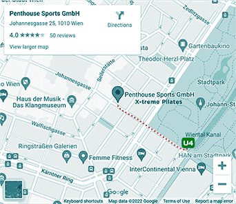 Clickable map showing X-treme Pilates location in Vienna on Google